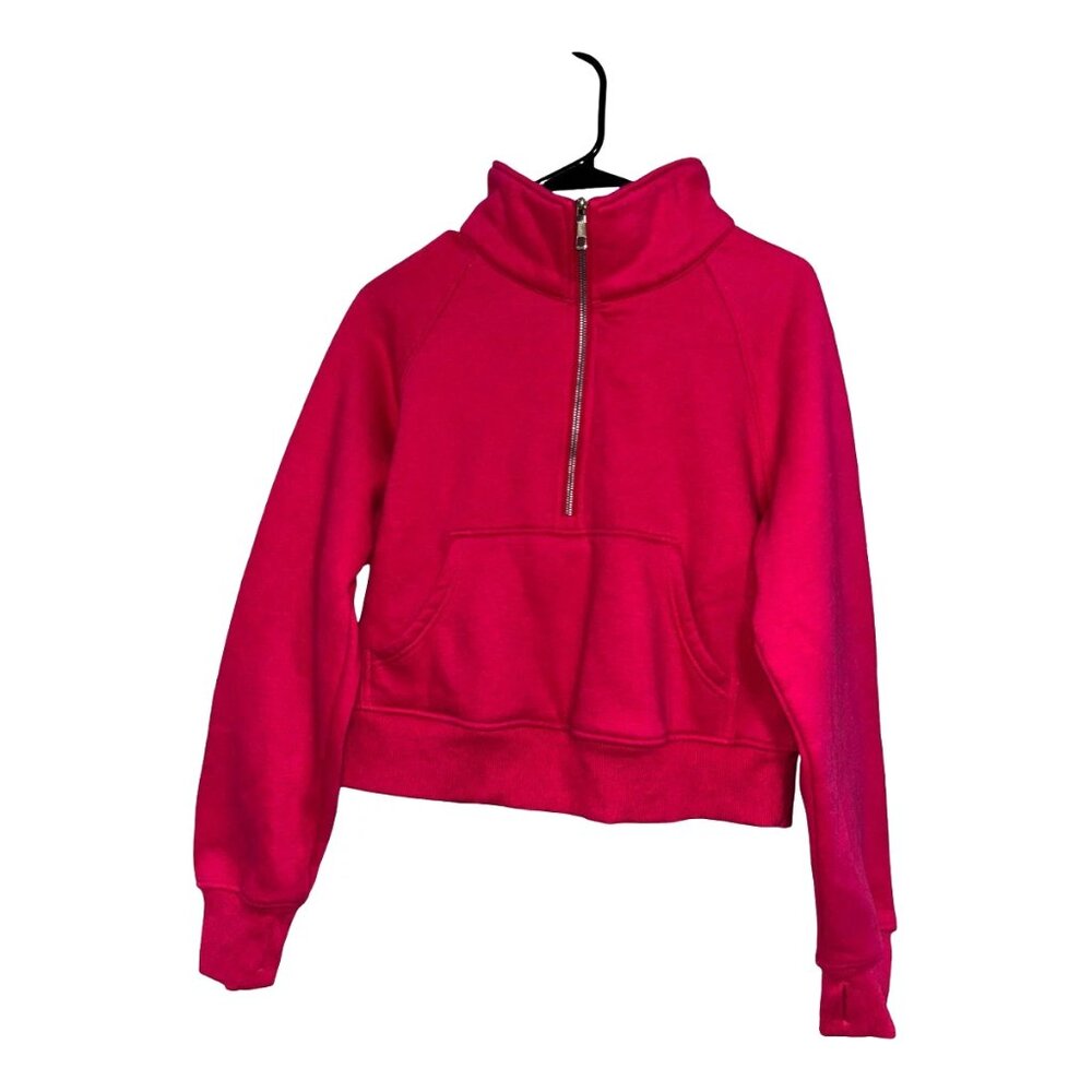 AUTOMET Womens XS Hot Pink Quarter Zip Cropped Sweatshirt Thumbholes NEW